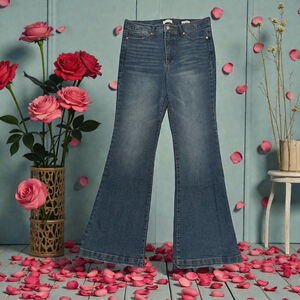 Sophia Jeans Melisa Flare Jeans High Rise Womens Size 12 Blue Distressed Denim